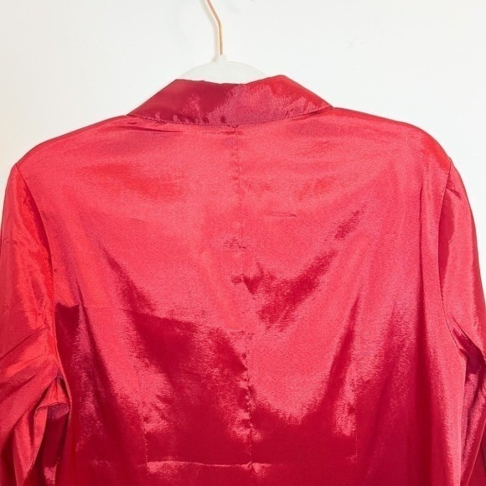 Blue Diamond Stretch Red Shiny‎ V-Neck 3/4 Sleeve Button Down Shirt Blouse Top L - Picture 4 of 7
